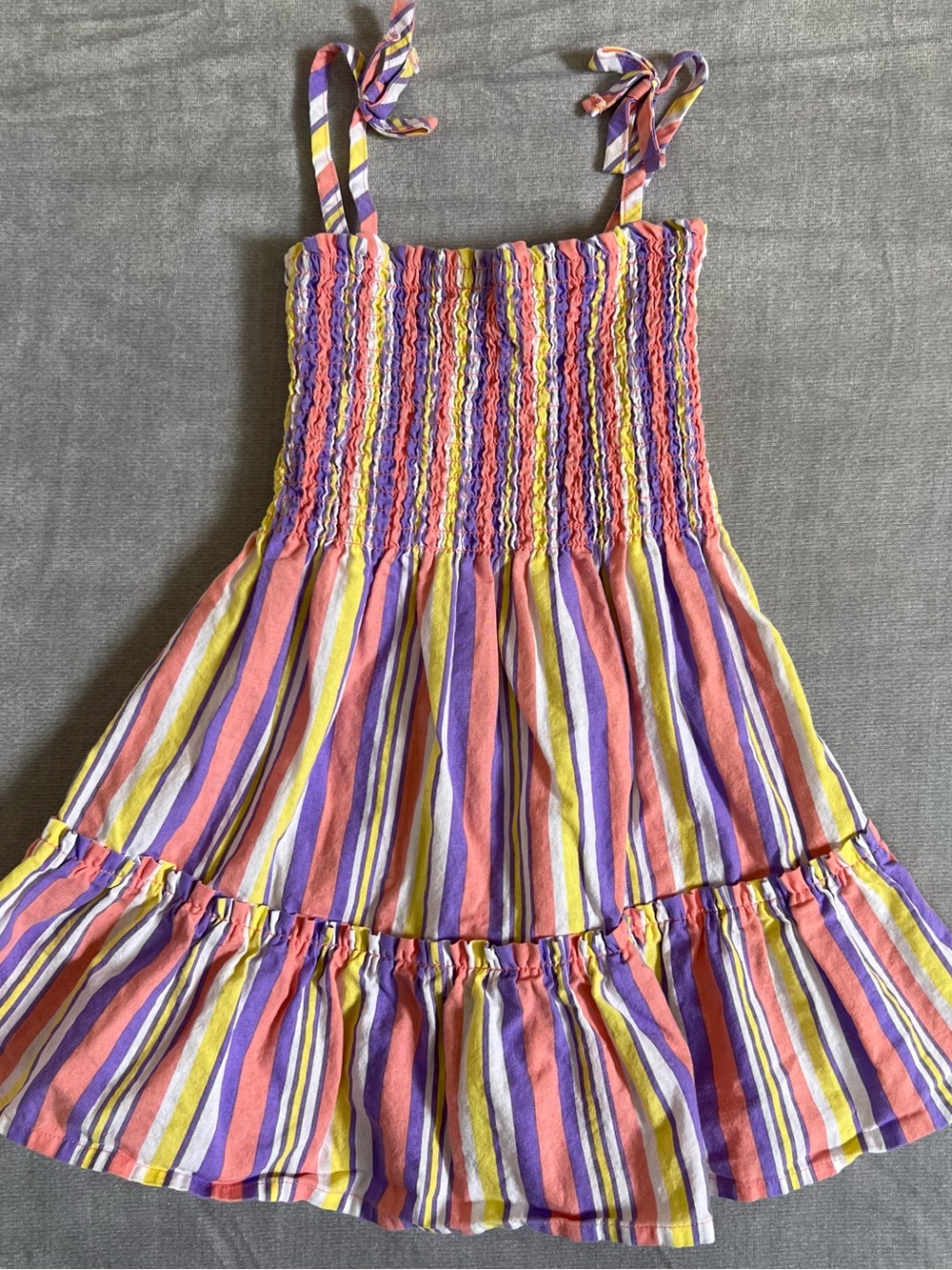 Girls' Striped Tie-Shoulder Sundress in Pink, Yellow & Purple